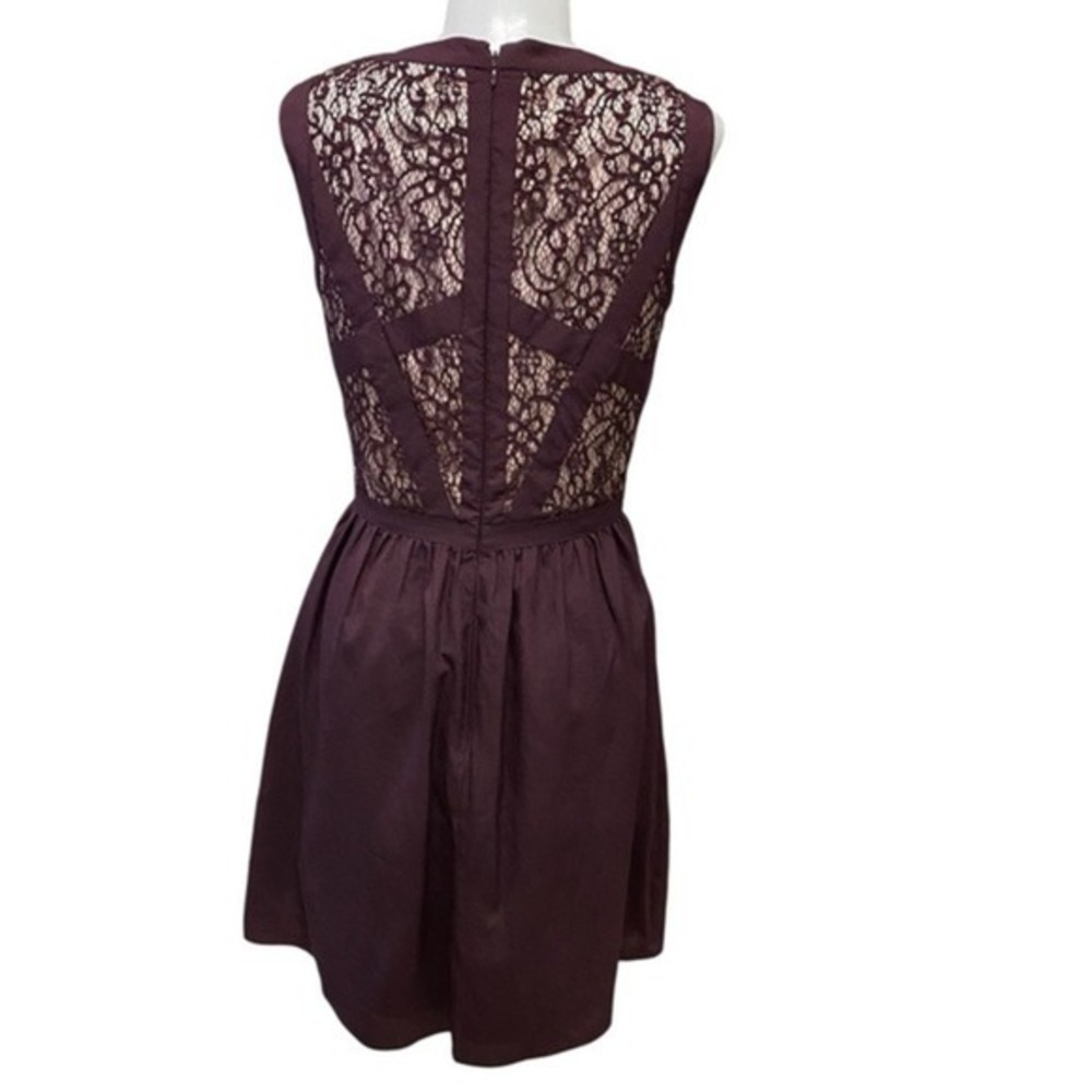 Gianni Bini Lace Cage Fit and Flare Midi Dress Burgundy Romantic Womens Size 2 - Picture 6 of 11